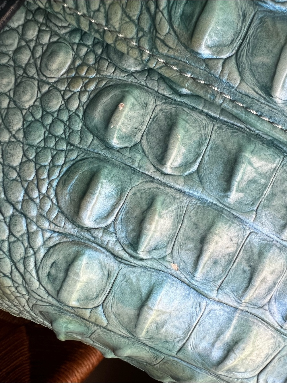 Brahmin Mini Sonny Turquoise Croc-Embossed Crossbody with White and Navy Trim - Picture 9 of 9